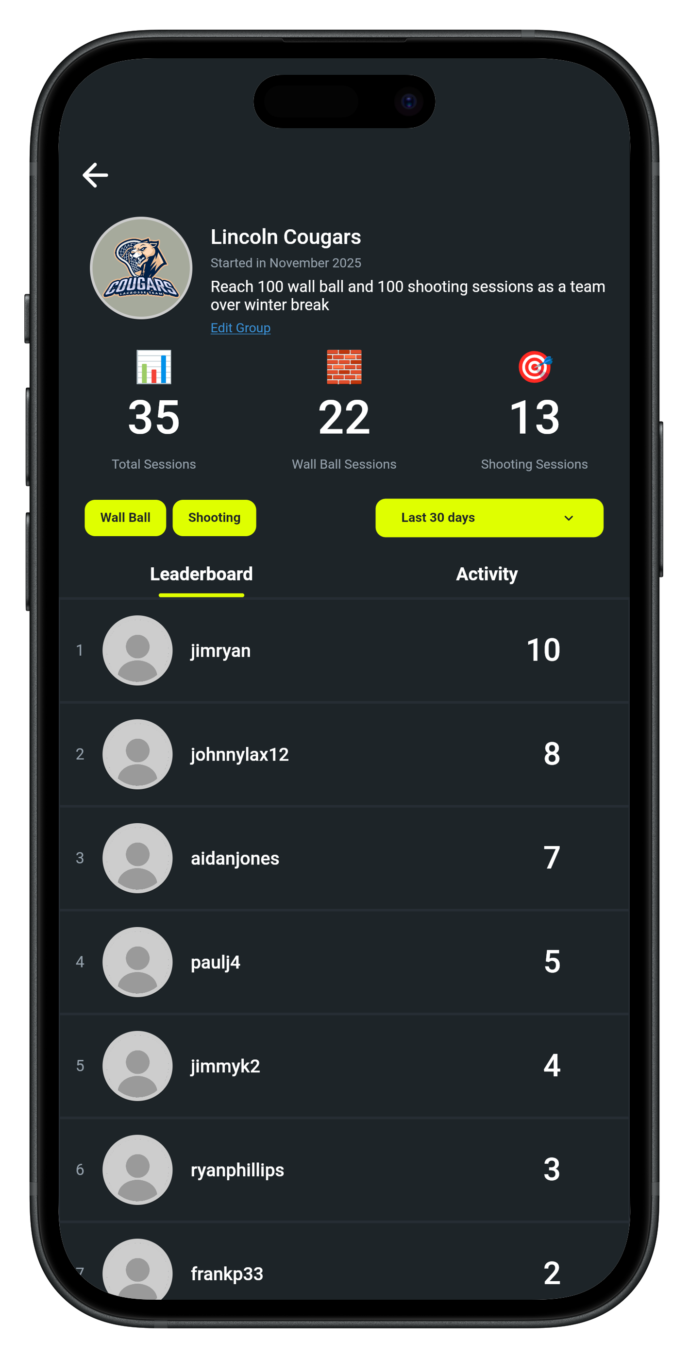 PlayLax groups feature for team accountability