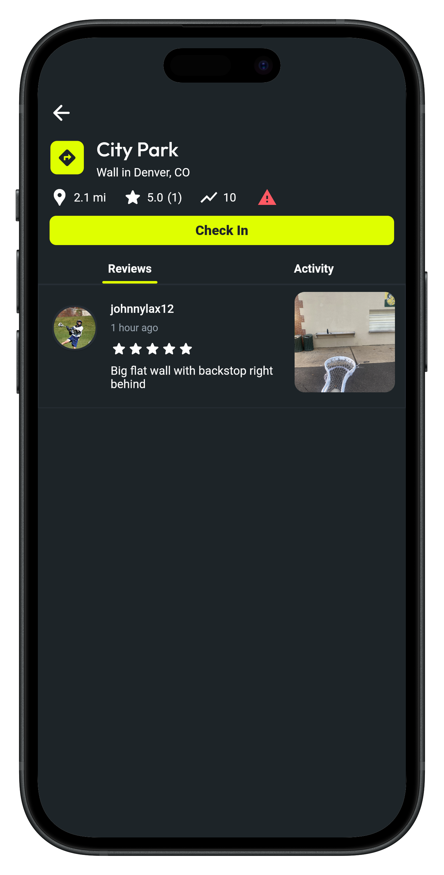 PlayLax map showing wall ball and shooting locations